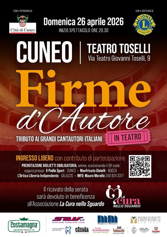 Firme d'Autore al Teatro Toselli di Cuneo alle 20:30 del 26 aprile 2026