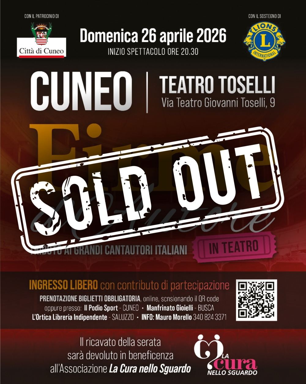 Concerto Firme d'Autore 26-04-2026 ore 20:30 al teatro Toselli di Cuneo | La Cura nello Sguardo