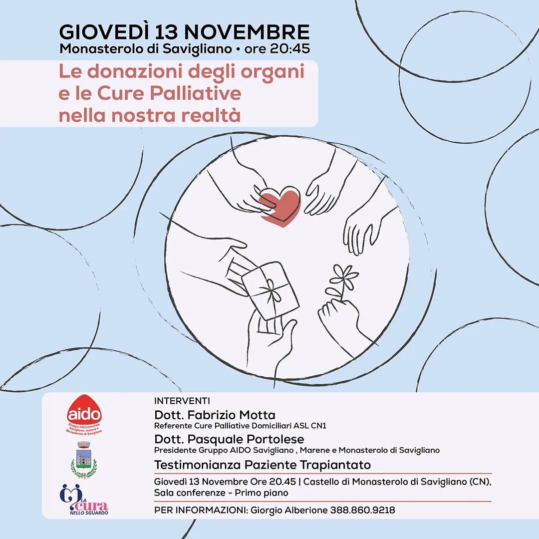 Locandina Le donazioni degli organi e le cure palliative | La Cura nello Sguardo